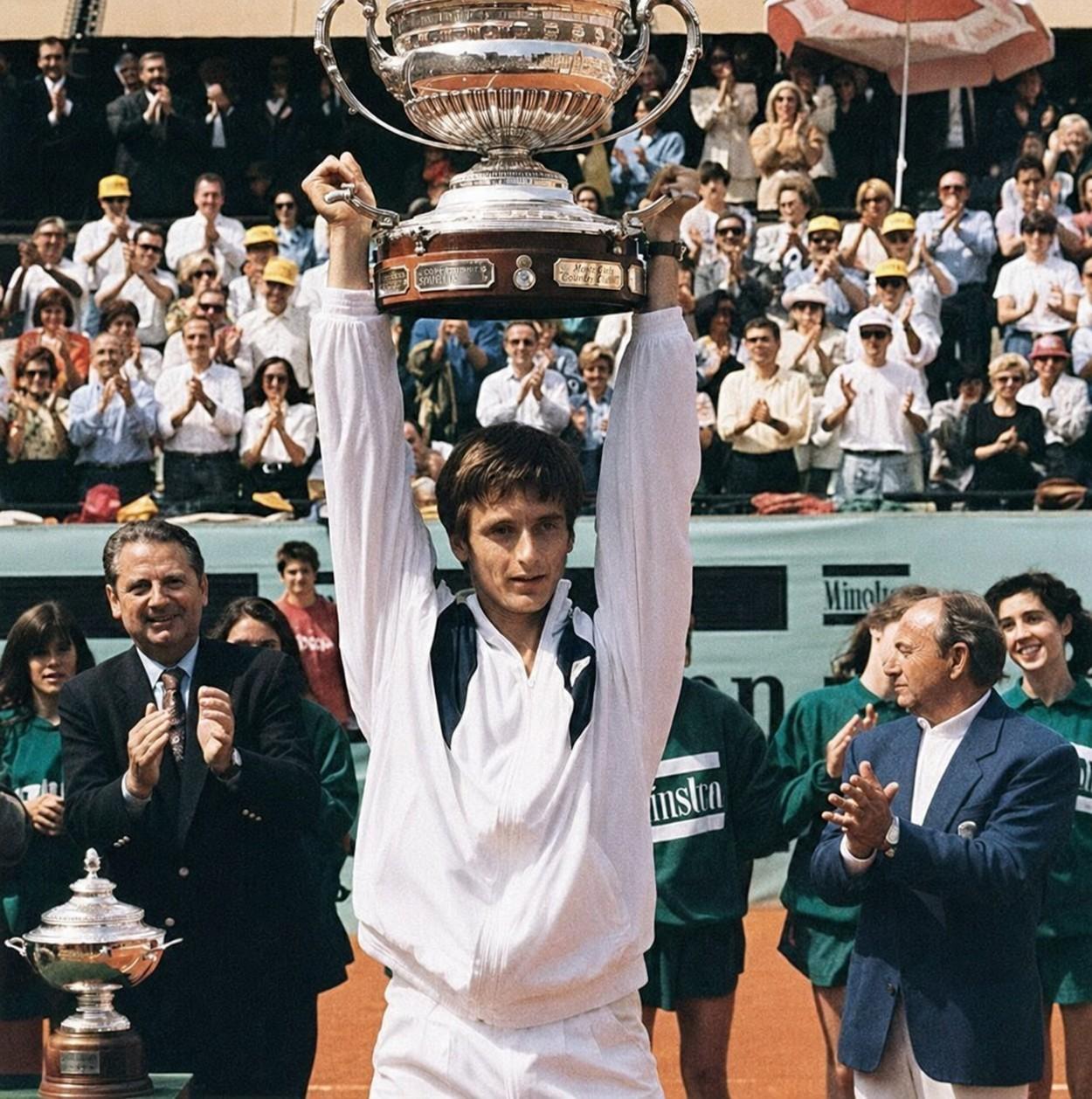 Carlos Costa soulève le trophée du tournoi de Barcelone en 1992