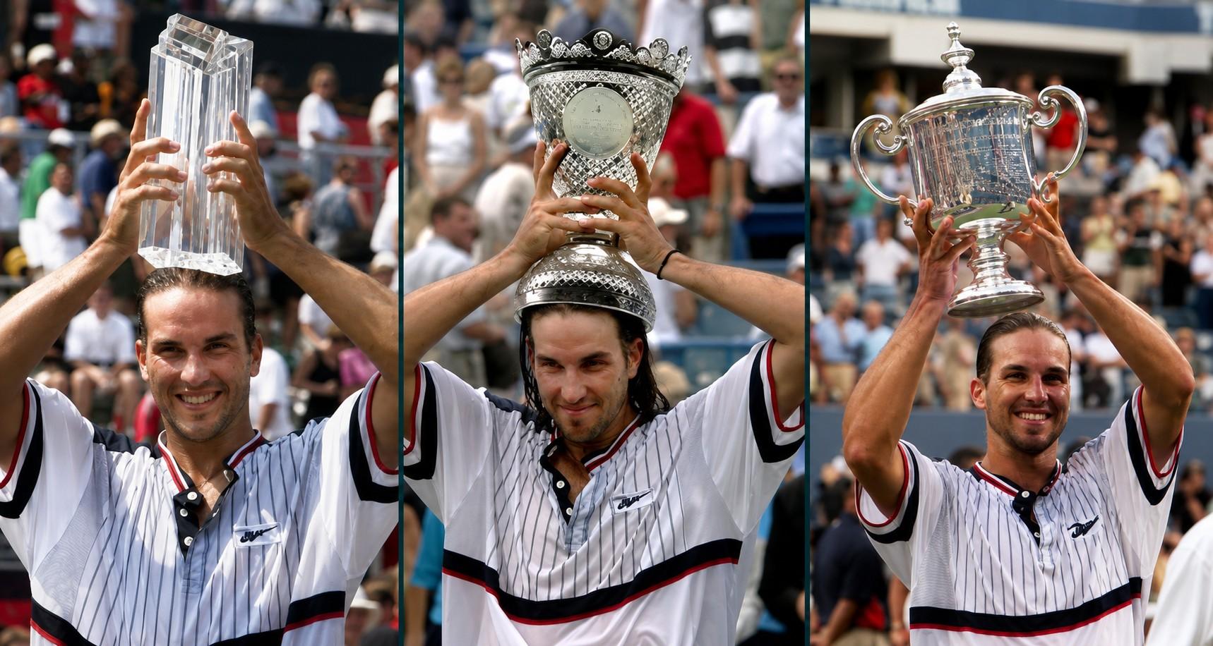 Patrick Rafter avec ses trophées de l'été américain 1998