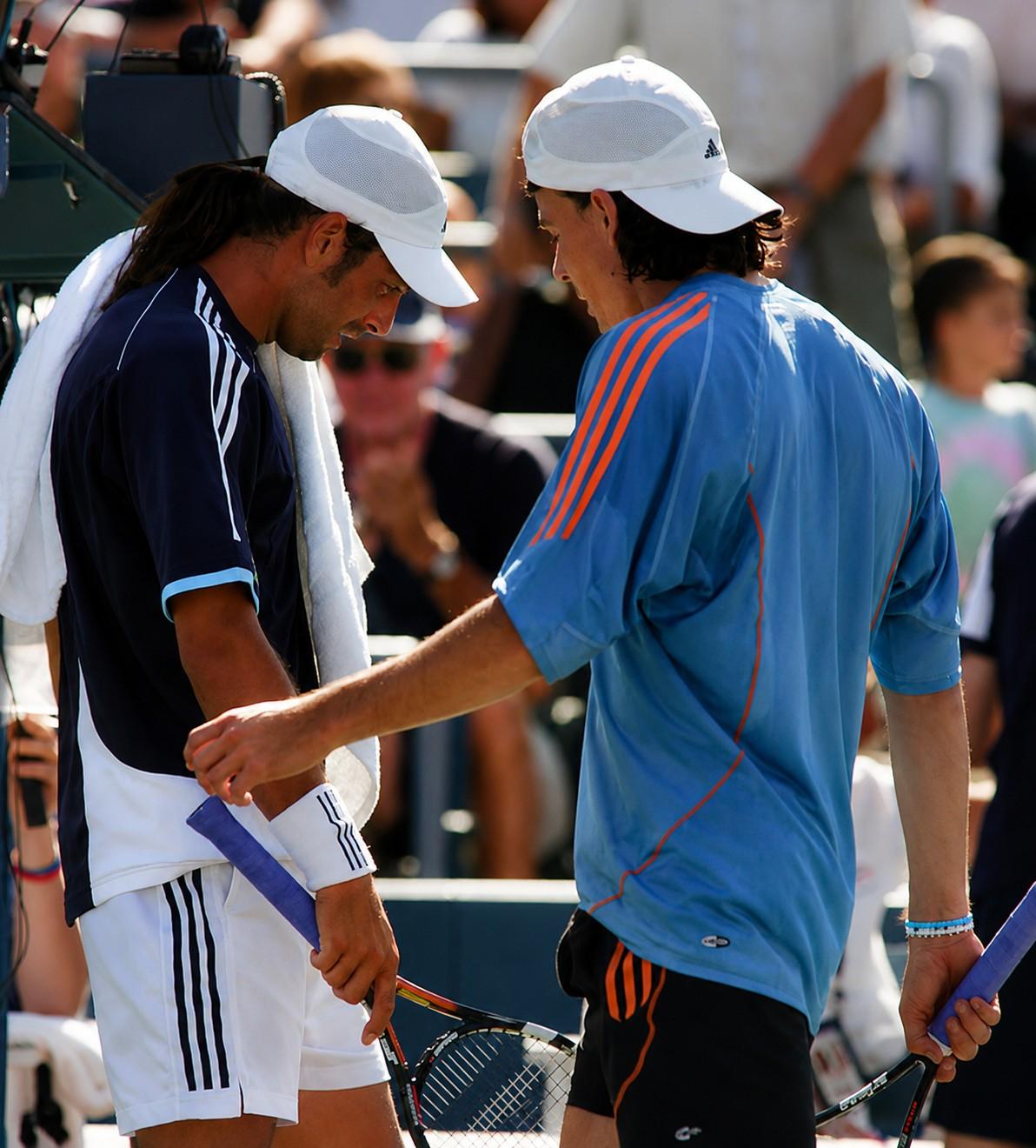 Nicolas Massu et Guillermo Coria après leur huitième de finale à l'US Open 2005