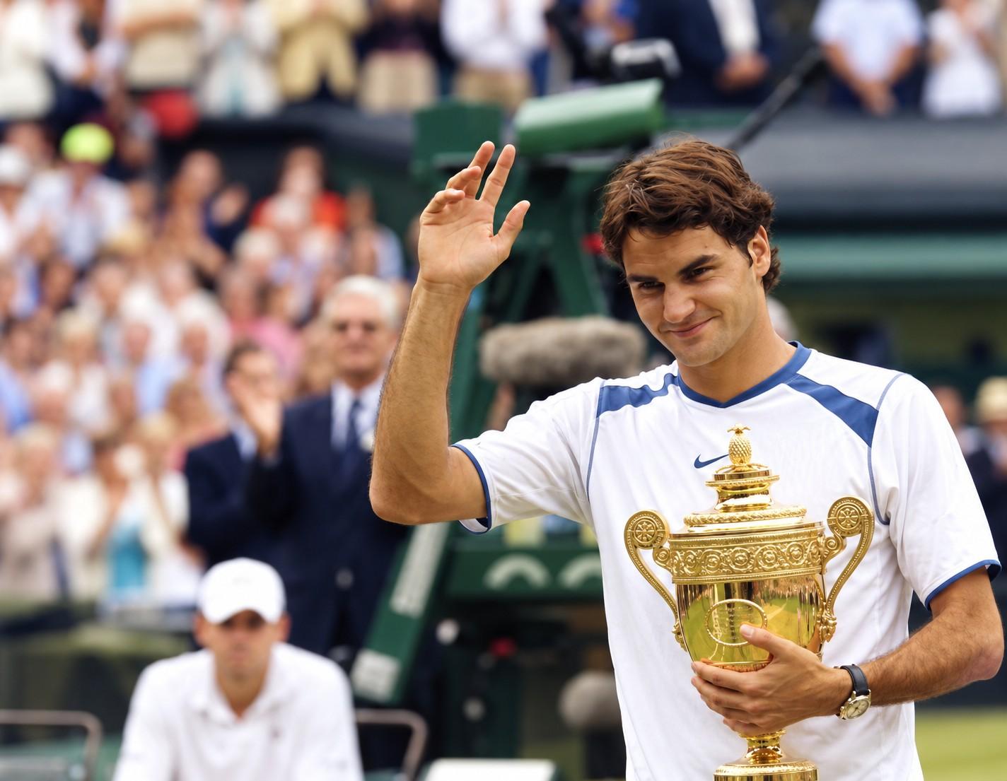 Roger Federer face à Andy Roddick à Wimbledon en 2005