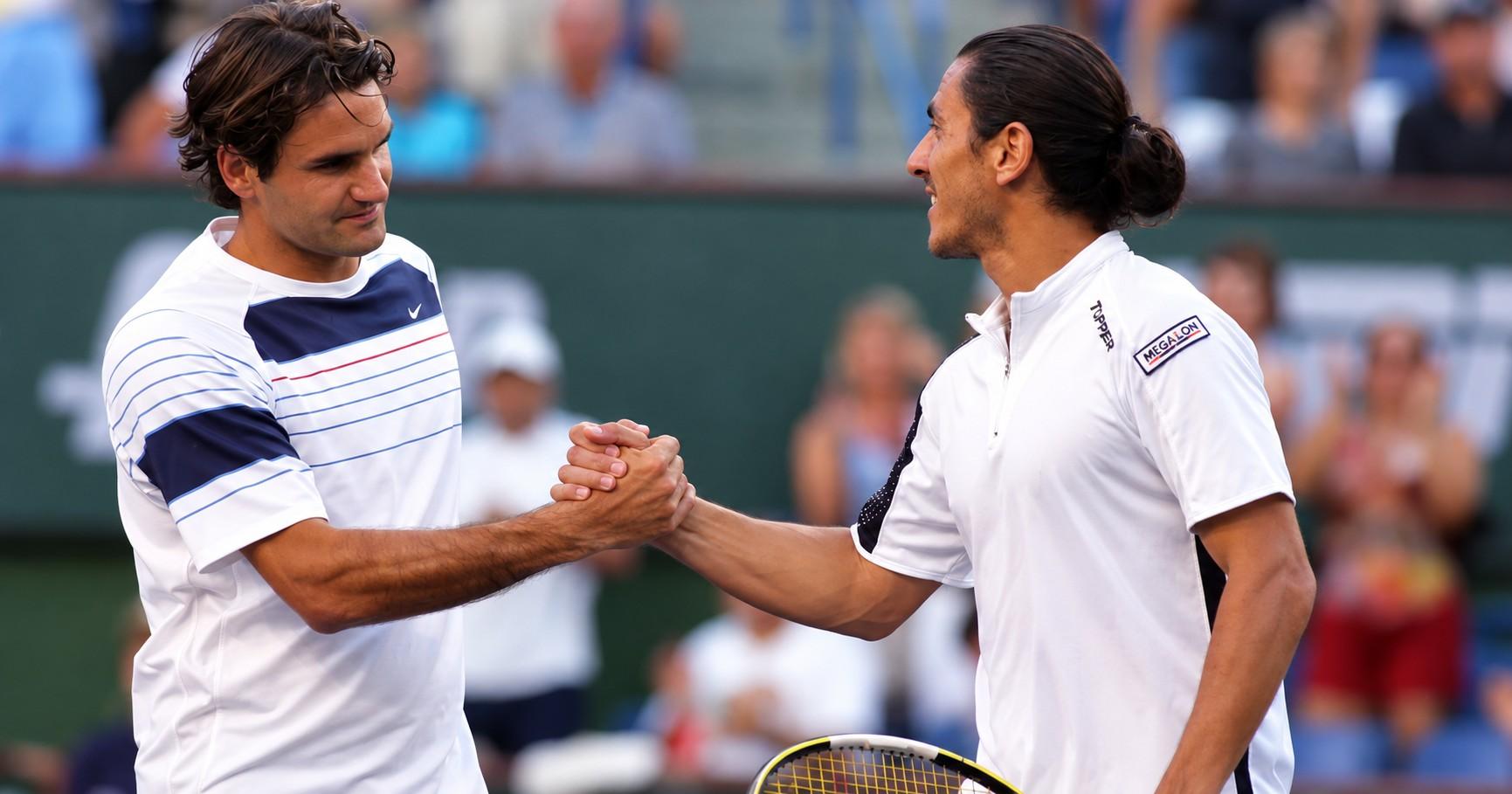 Guillermo Cañas et Roger Federer après Indian Wells en 2007