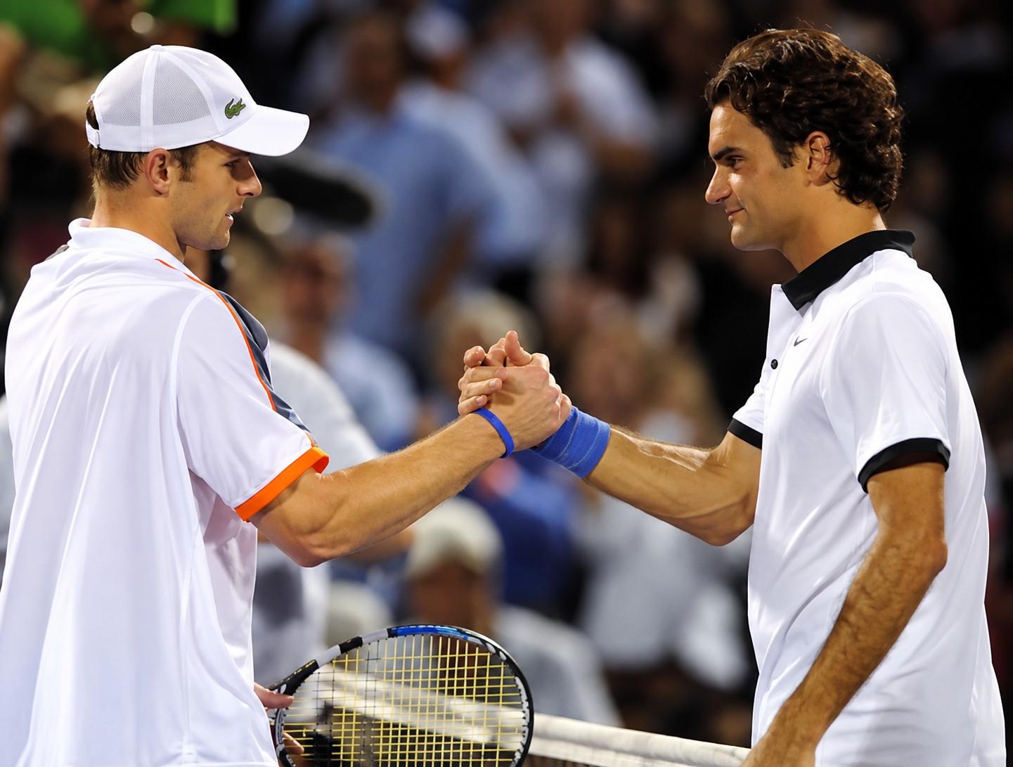 Andy Roddick face à Roger Federer à Miami en 2008.