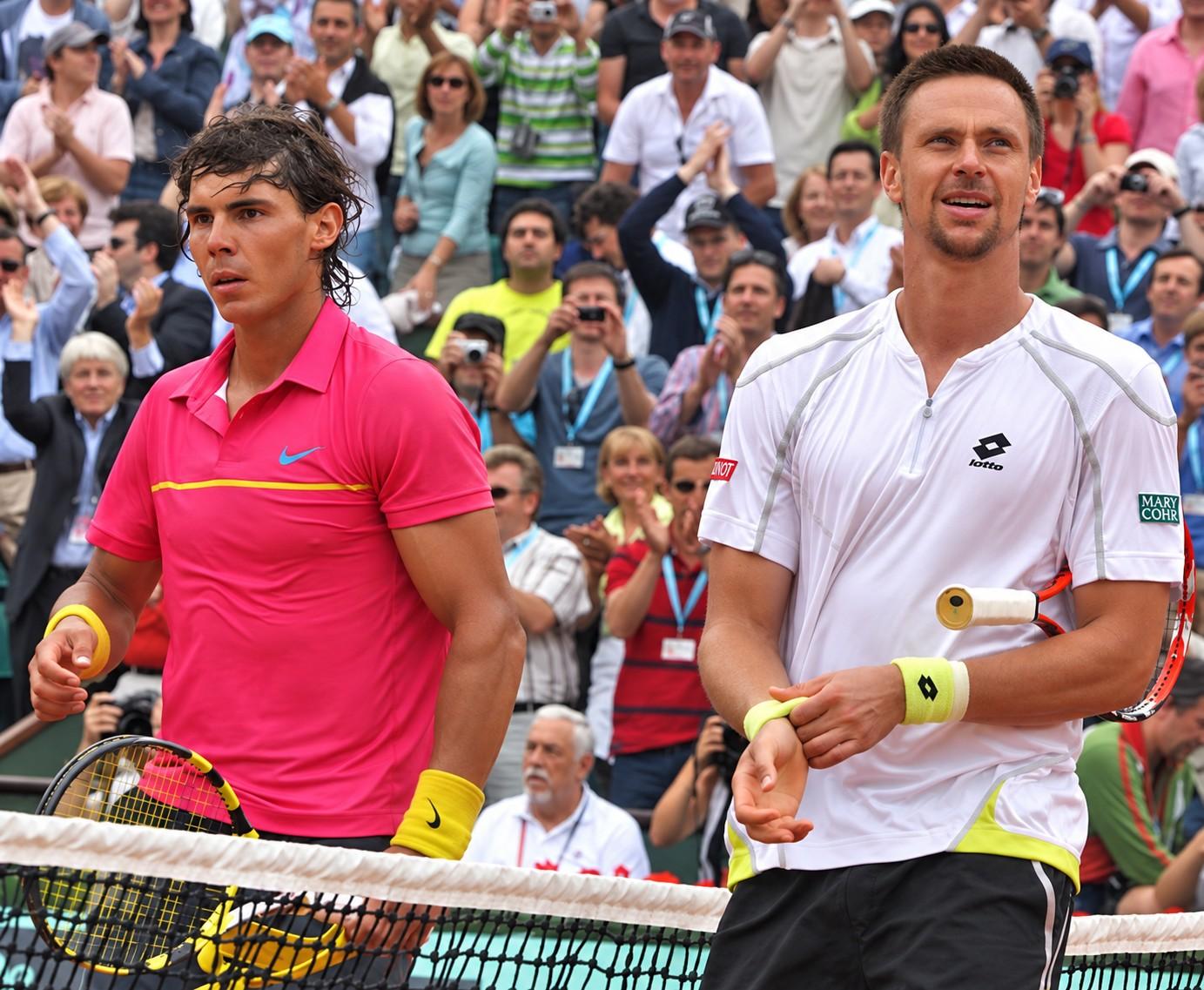 Rafael Nadal et Robin Söderling après leur match à Roland-Garros en 2009