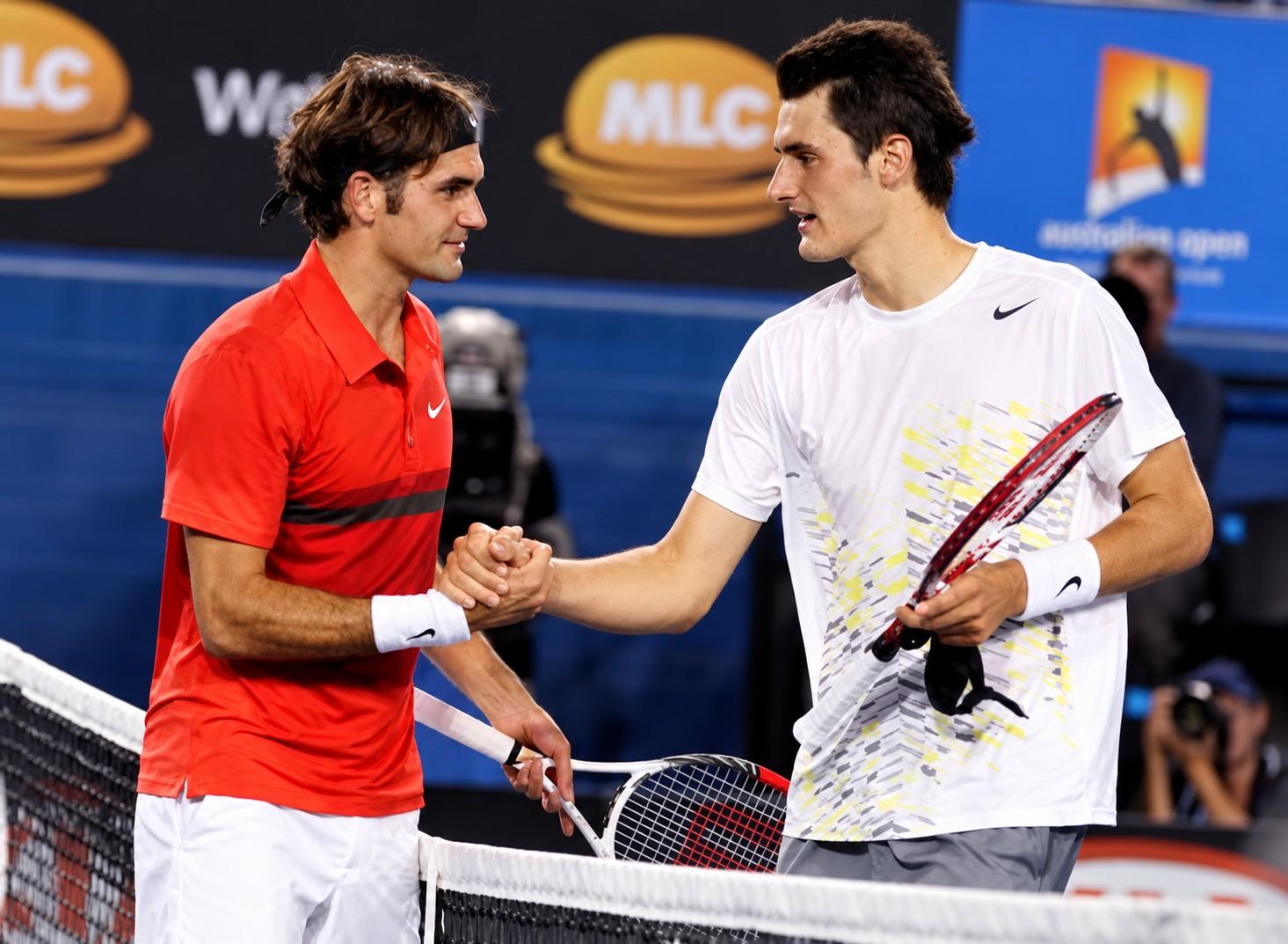 Roger Federer et Bernard Tomic à l'Open d'Australie 2012