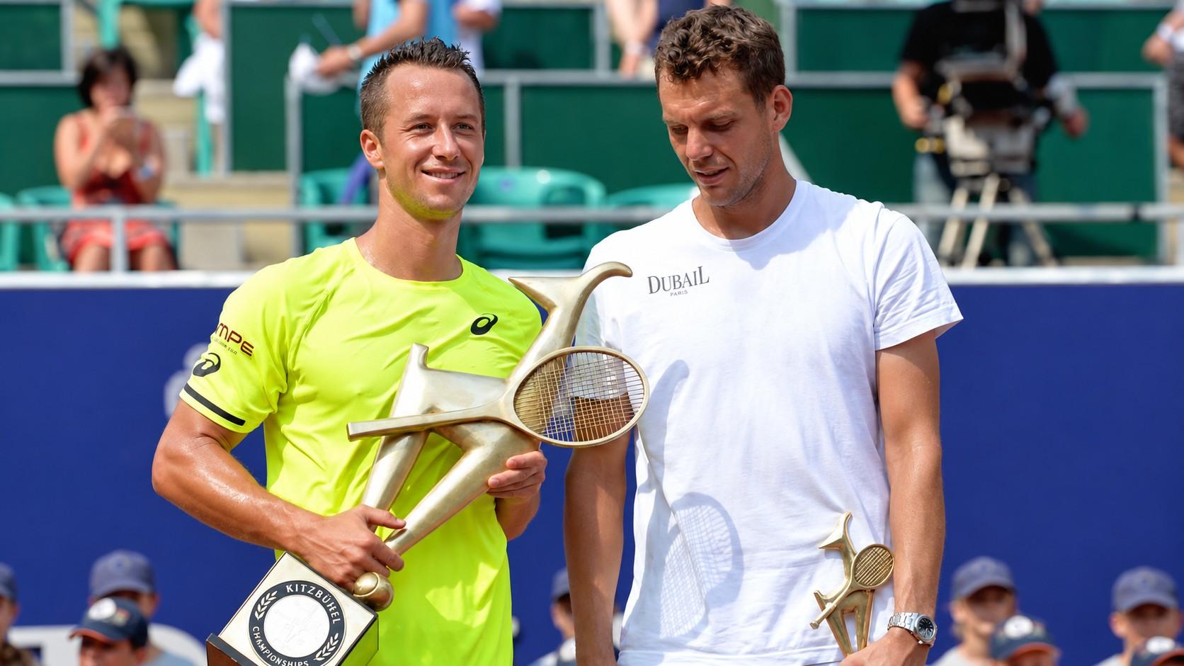 Paul-Henri Mathieu et Philipp Kohlschreiber après la finale de Kitzbühel en 2015