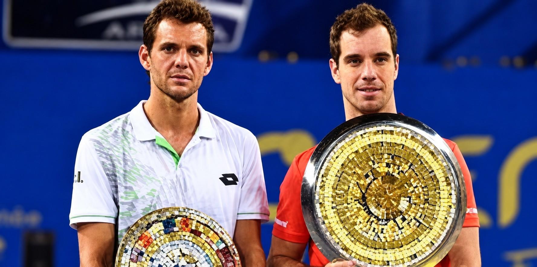 Paul-Henri Mathieu et Richard Gasquet après la finale de Montpellier en 2016