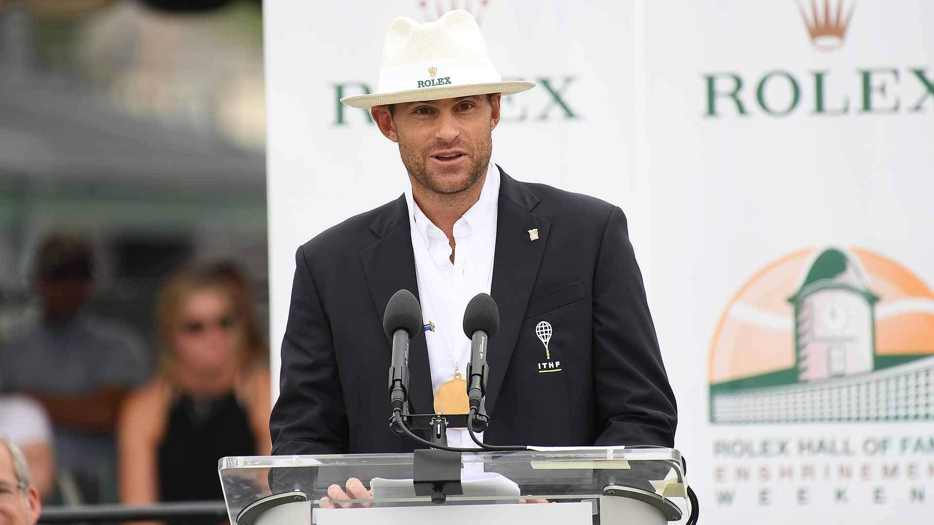 Andy Roddick lors de son entrée au Hall of Fame en 2017.