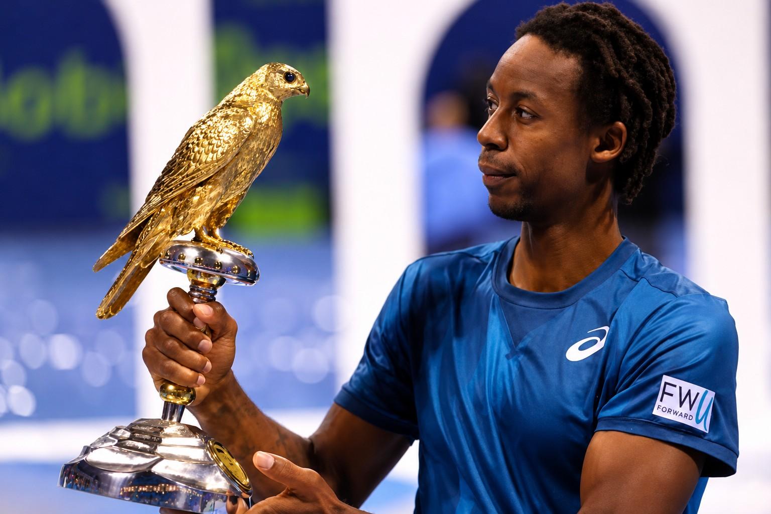 Gaël Monfils avec le trophée de Doha en 2018