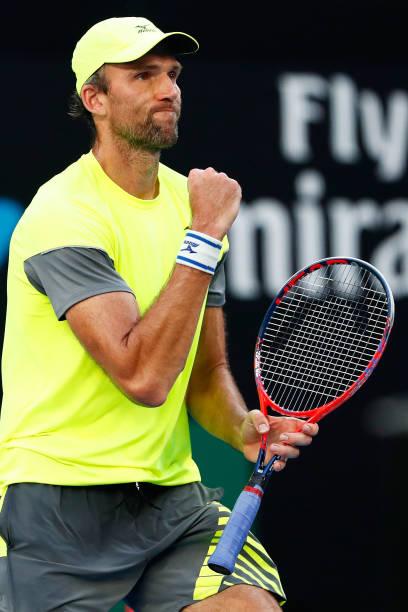 Ivo Karlovic célèbre une victoire à l'Open d'Australie en 2018