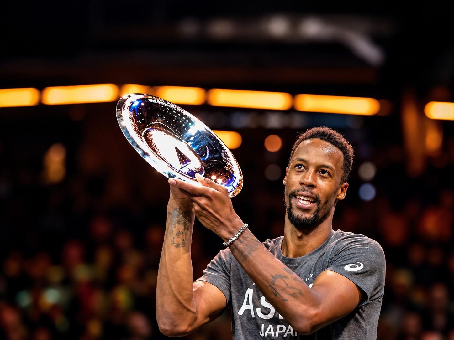 Gaël Monfils avec le trophée de Rotterdam en 2020