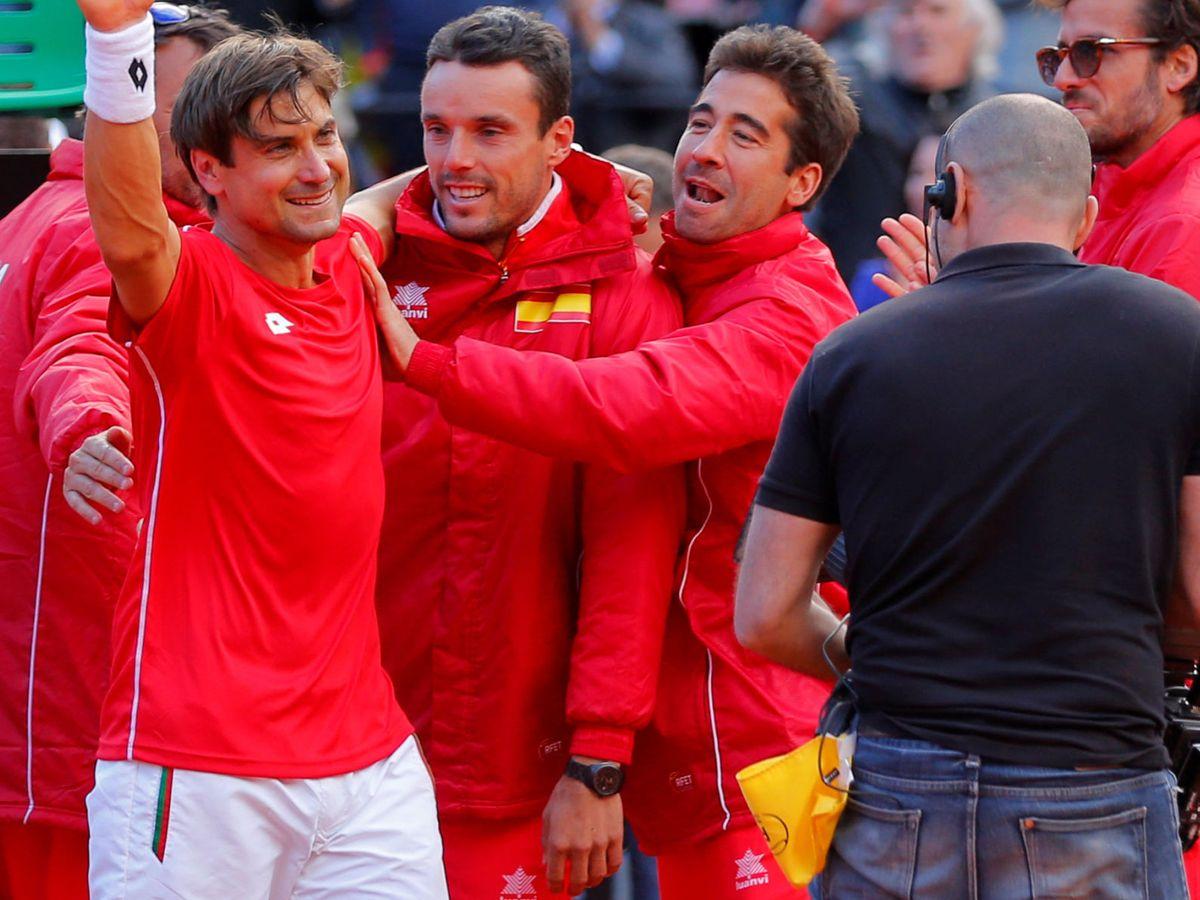 David Ferrer avec l'&eacute;quipe d'Espagne
