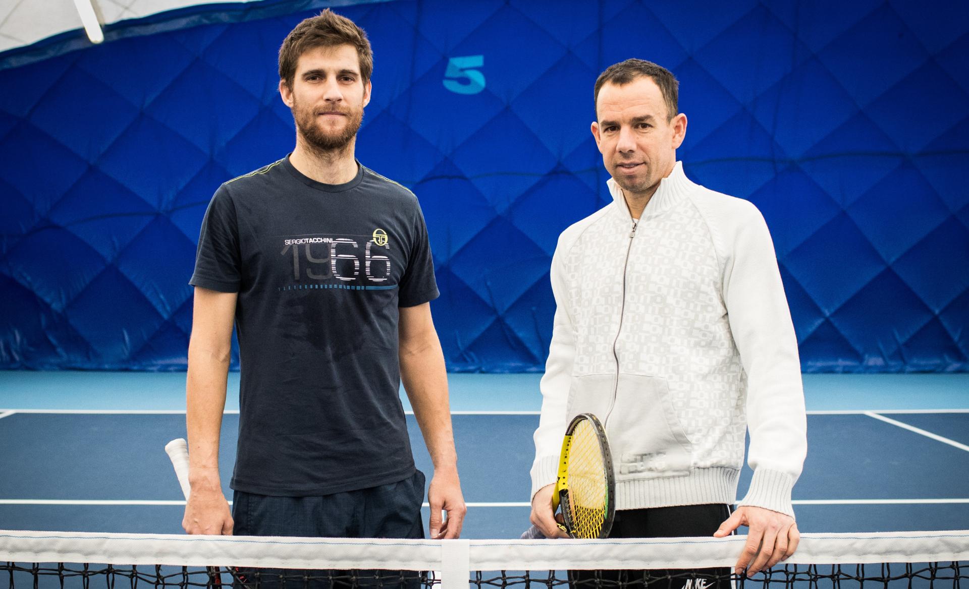 Martin Klizan et Dominik Hrbaty à l'entraînement