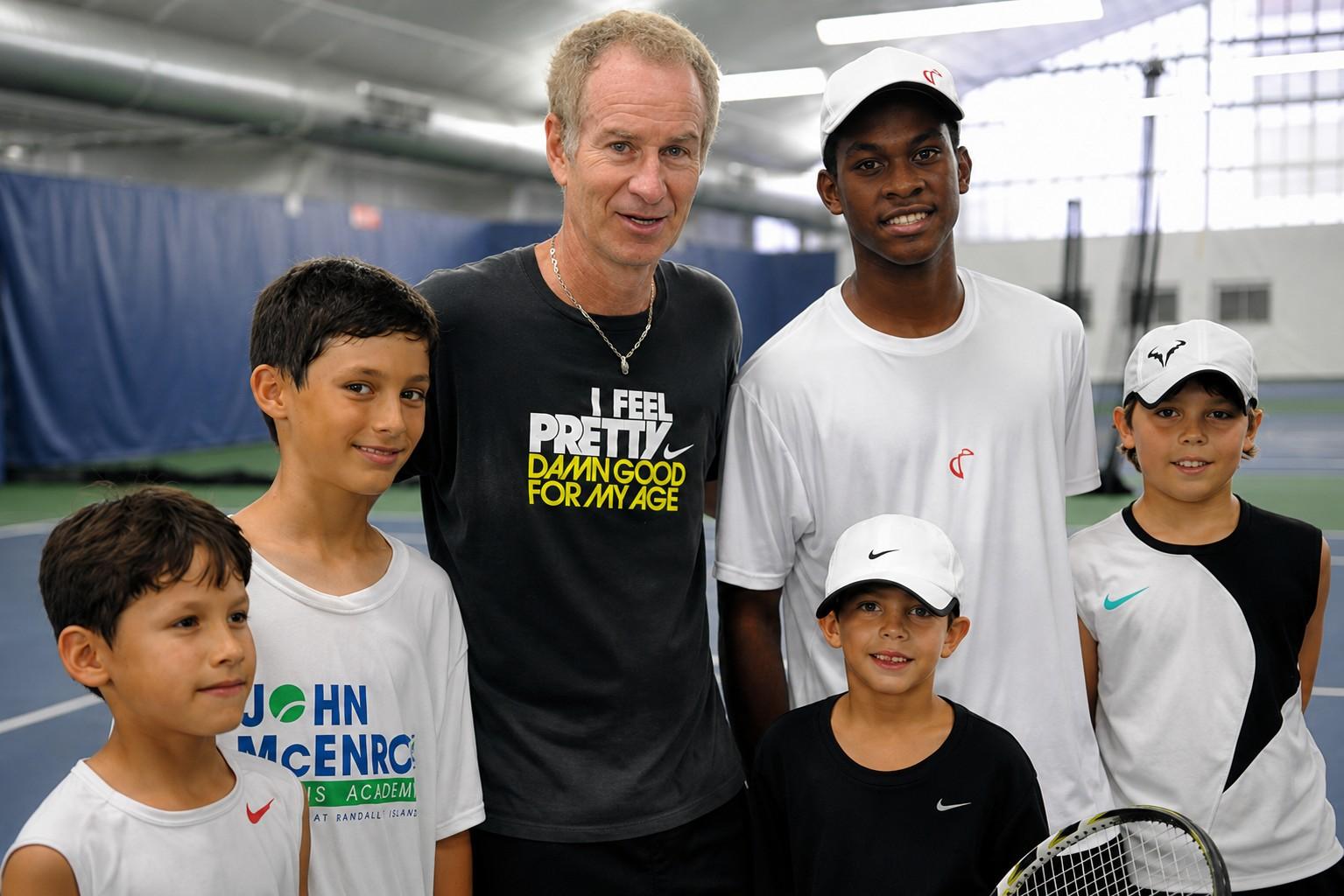 John McEnroe avec de jeunes joueurs de son académie